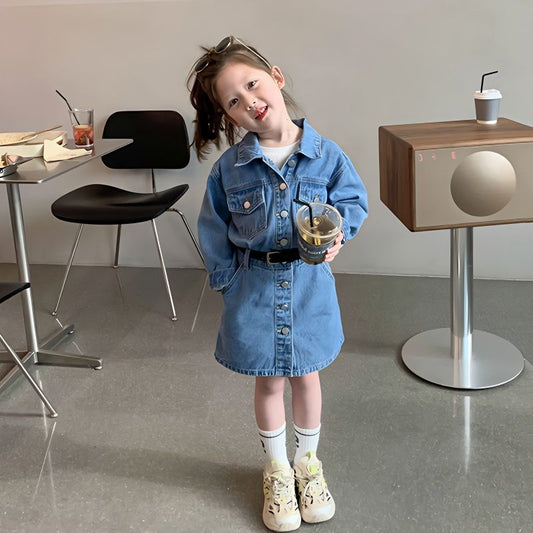 AO0508-103 فستان جينز بناتي مع حزام للخصر