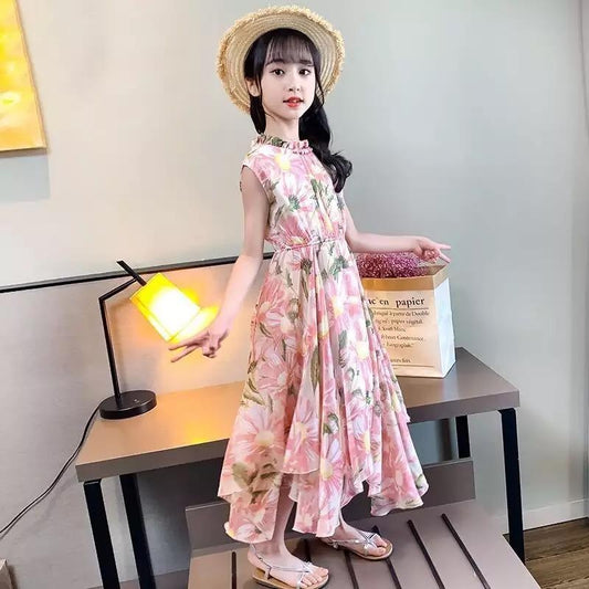 AO0402-10 فستان بناتي مورد قماشة ناعمة صيفية