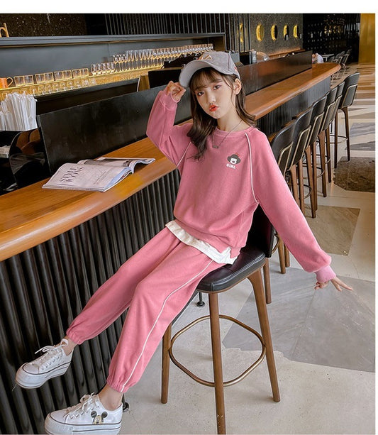 AO0505-02 طقم بناتي سبورت قطني ( بلوزة + بنطلون)