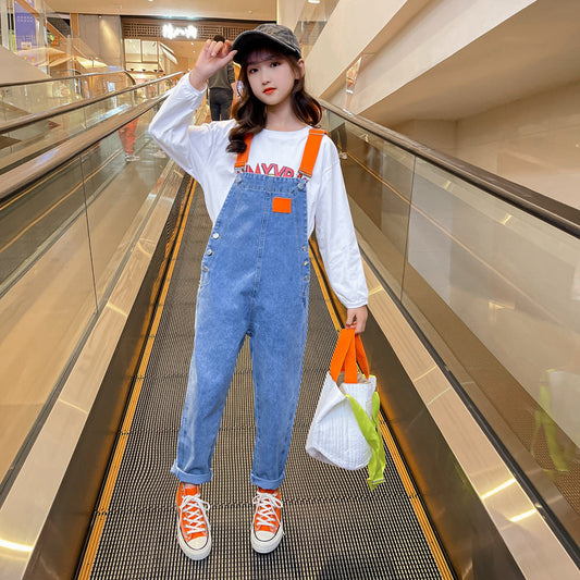 AO0507-98 طقم بناتي قطعتين ( افرهول جينز + بلوزة)