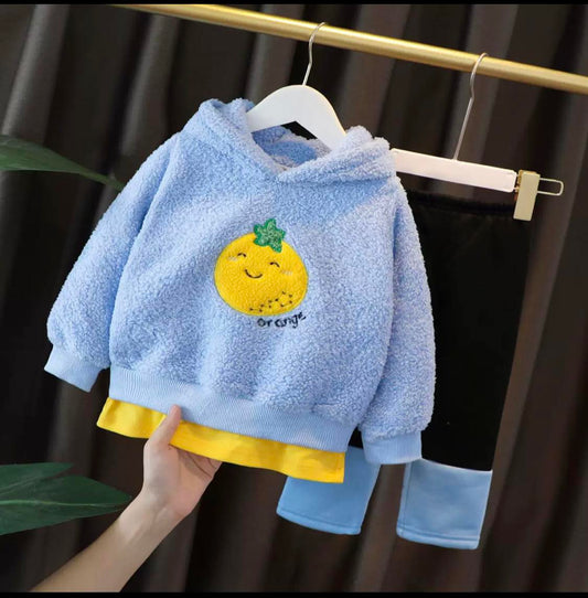 WS-436 طقم بناتي قطعتين شتوي تقيل مبطن فرو بالكامل ( بلوزة + بنطلون )