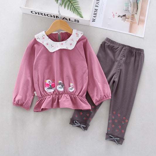 AS-1513G طقم بناتي قطني قطعتين ( بلوزة + بنطلون)