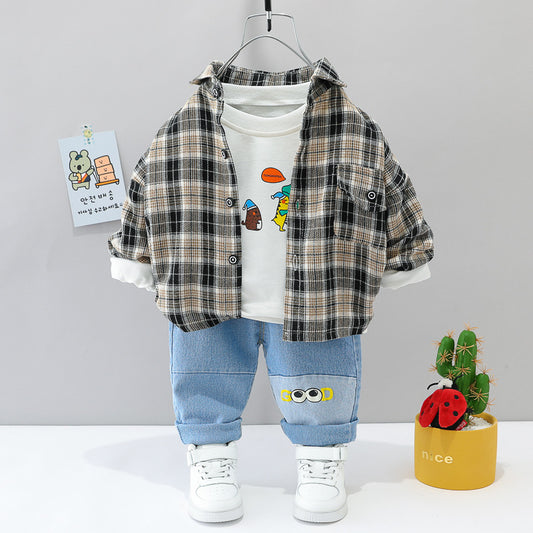 AS-2059B طقم 3 قطع ( بلوزة + قميص + بنطلون جينز )