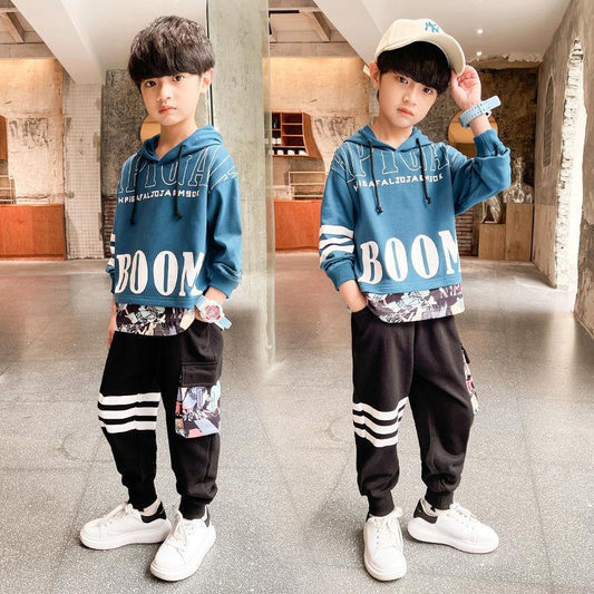 FU14042024-8 طقم سبورت ولادي قطن خريفي ربيعي ( بلوزة + بنطلون)