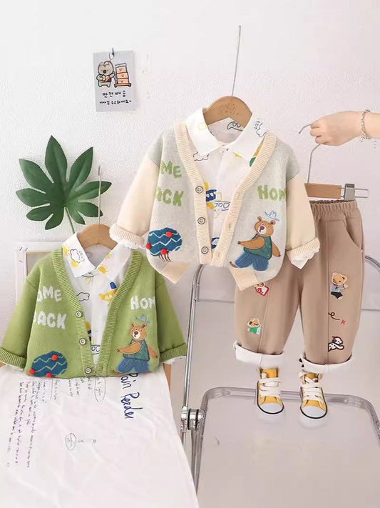 SSN040924-45 طقم تقيل خريفي شتوي ربيعي 3 قطع ( جكيت + قميص + بنطلون)