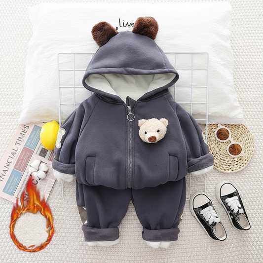 SSX220824-42 طقم ولادي قطعتين شتوي مبطن فرو دافي ( جكيت + بنطلون)