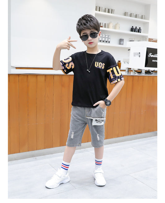 FU14042024-47 طقم ولادي قطعتين ( بلوزة + شورت طويل)