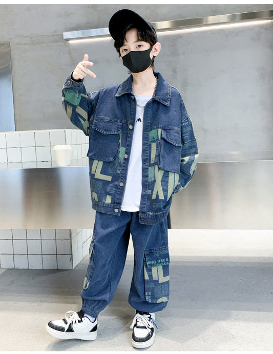 RM1227-21 طقم جينز خريفي ولادي ( جكيت + بنطلون )