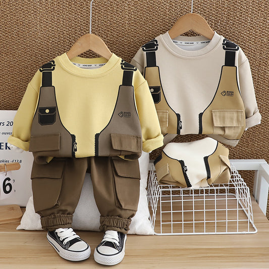 SSX220824-112 طقم ولادي خريفي ربيعي قطعتين ( بلوز قطنية + بنطلون كتان)