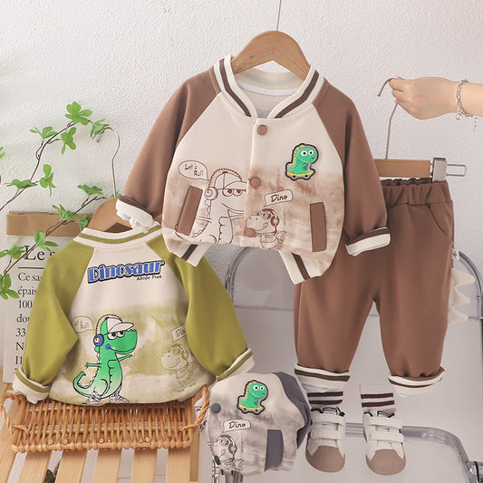 SSX220824-113 ترينج ولادي قطعتين خريفي ربيعي ( جكيت + بنطلون) مع اضاءة للديناصور