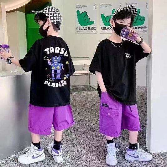 FU14042024-72 طقم ولادي صيفي قطعتين ( بلوزة + بنطلون)