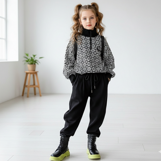 AO0508-11 طقم سبورت بناتي ( بلوزة + بنطلون )