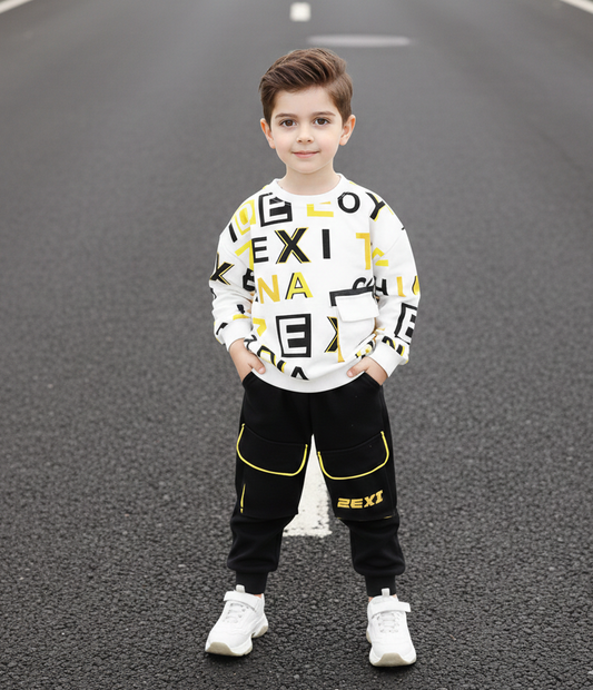 AS-1992B طقم سبورت قطن ولادي قطعتين ( بلوزة + بنطلون)