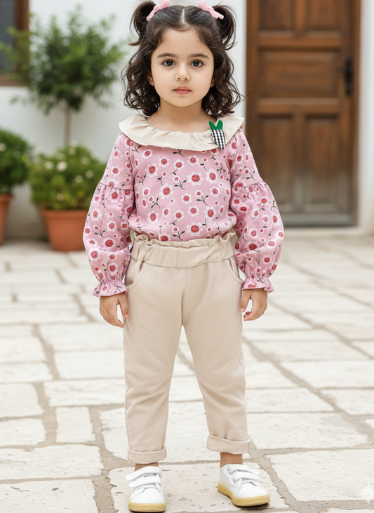 طقم كتان ( بلوزة كتان ناعم + بنطلون كتان ناعم) AS-1306G