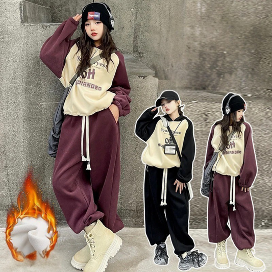 WZH191124-44 بدلة شتوي سميكة مبطنة فرو بالكامل قطعتين ( بلوزة + بنطلون)