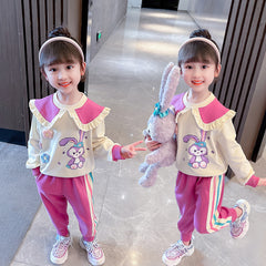 AO0508-251  طقم قطني خريفي دافي قطعتين ( بلوزة + بنطلون )