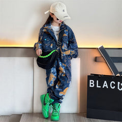 AO0712-23 طقم جينز تقيل بناتي فلو ( جكيت + بنطلون)