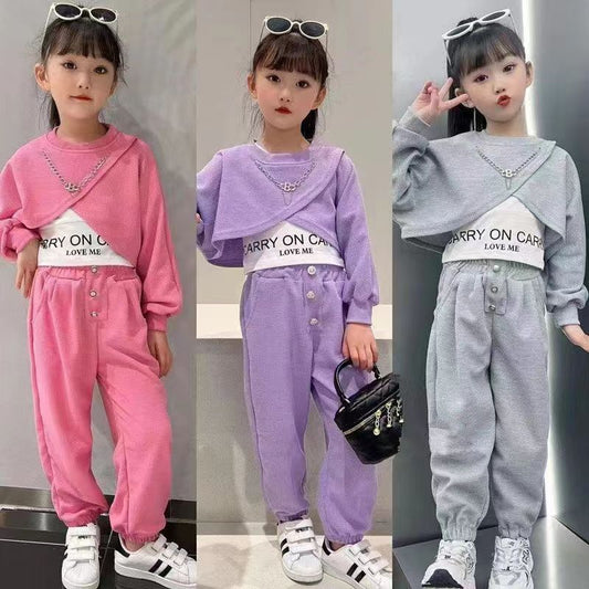 AO0508-137 طقم سبورت بناتي قطني 3 قطع بتصميم عصري مميز وخامة ممتازة