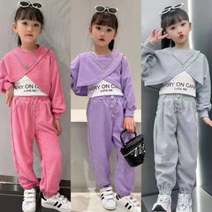 AO0508-137 طقم سبورت بناتي قطني 3 قطع بتصميم عصري مميز وخامة ممتازة