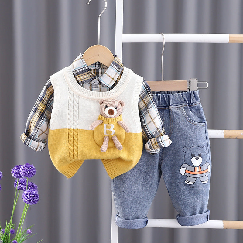 AS-2589B طقم ولادي 3 قطع ( فست صوف + قميص مصوف + بنطلون جينز )