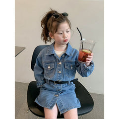 AO0508-103 فستان جينز بناتي مع حزام للخصر