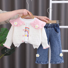 AO0508-64 طقم بناتي 3 قطع ( بلوزة + جكيت + بنطلون جينز )