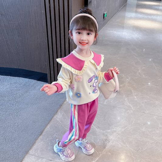 AO0508-251  طقم قطني خريفي دافي قطعتين ( بلوزة + بنطلون )