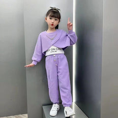 AO0508-137 طقم سبورت بناتي قطني 3 قطع بتصميم عصري مميز وخامة ممتازة