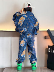 AO0712-23 طقم جينز تقيل بناتي فلو ( جكيت + بنطلون)