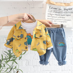 AO0508-75 طقم ولادي 3 قطع ( بلوزة قطنية + جكيت كتان + بنطلون جينز )