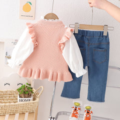 AO0508-34 طقم 3 قطع ( قميص + فست صوف+ بنطلون جينز ناعم)