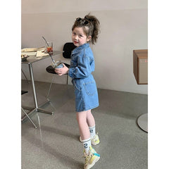 AO0508-103 فستان جينز بناتي مع حزام للخصر