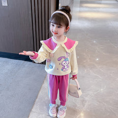 AO0508-251  طقم قطني خريفي دافي قطعتين ( بلوزة + بنطلون )