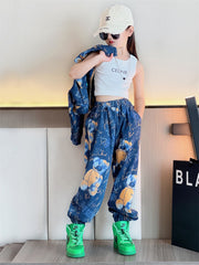 AO0712-23 طقم جينز تقيل بناتي فلو ( جكيت + بنطلون)