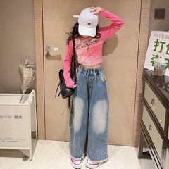 AO0712- 25 طقم بناتي قطعتين ( بلوزة قطنية ناعمة + بنطلون جينز )