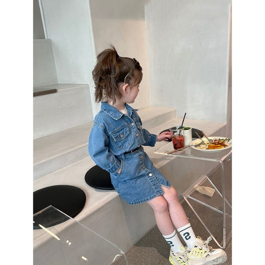 AO0508-103 فستان جينز بناتي مع حزام للخصر
