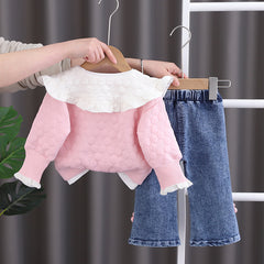 AO0508-64 طقم بناتي 3 قطع ( بلوزة + جكيت + بنطلون جينز )