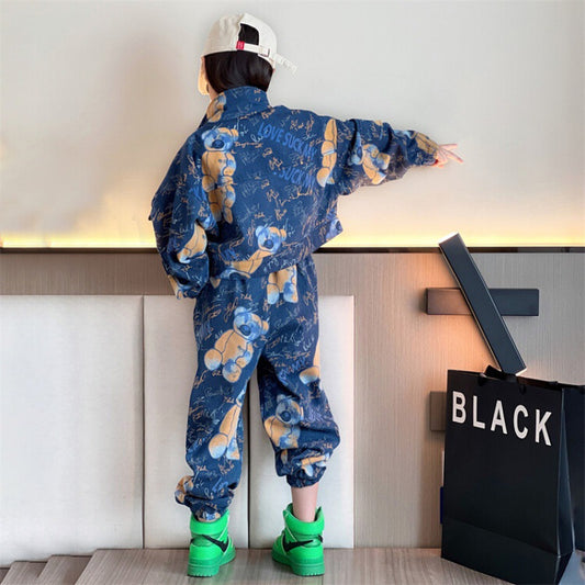 AO0712-23 طقم جينز تقيل بناتي فلو ( جكيت + بنطلون)