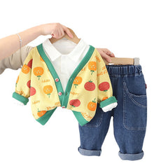 AO0508-234 طقم ولادي 3 قطع ( بلوزة قطنية + جكيت + بنطلون جينز )