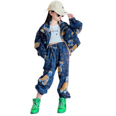 AO0712-23 طقم جينز تقيل بناتي فلو ( جكيت + بنطلون)