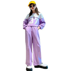 AO0508-83 طقم بناتي سبورت ( بلوزة + بنطلون)