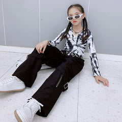 AO0712-21 طقم بناتي ( بلوزة زبدة ناعمة + بنطلون كتان + حزام للخصر)