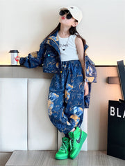 AO0712-23 طقم جينز تقيل بناتي فلو ( جكيت + بنطلون)