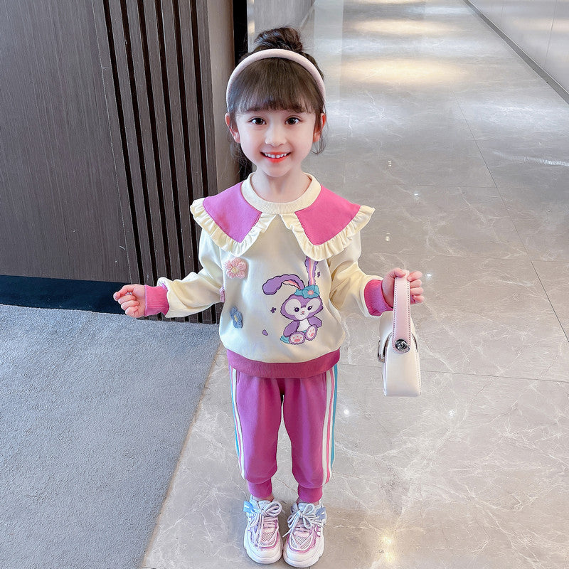 AO0508-251  طقم قطني خريفي دافي قطعتين ( بلوزة + بنطلون )