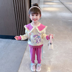 AO0508-251  طقم قطني خريفي دافي قطعتين ( بلوزة + بنطلون )