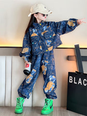 AO0712-23 طقم جينز تقيل بناتي فلو ( جكيت + بنطلون)