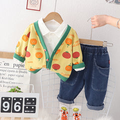 AO0508-234 طقم ولادي 3 قطع ( بلوزة قطنية + جكيت + بنطلون جينز )