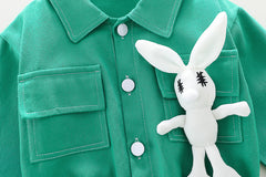 AO0508-42 طقم جينز 3 قطع ( بلوزة قطنية + جكيت كتان + بنطلون جينز)