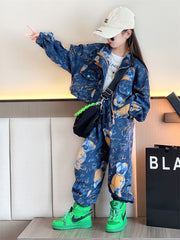 AO0712-23 طقم جينز تقيل بناتي فلو ( جكيت + بنطلون)