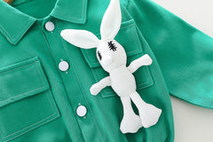 AO0508-42 طقم جينز 3 قطع ( بلوزة قطنية + جكيت كتان + بنطلون جينز)